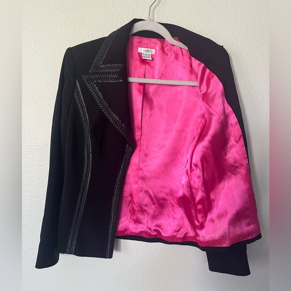 Vintage Cache Black Suit Jacket With Braided Faux Leather Piping Women’s Size 6 - Picture 3 of 14